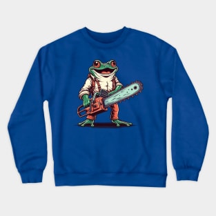 Happy frog carrying a chainsaw Crewneck Sweatshirt